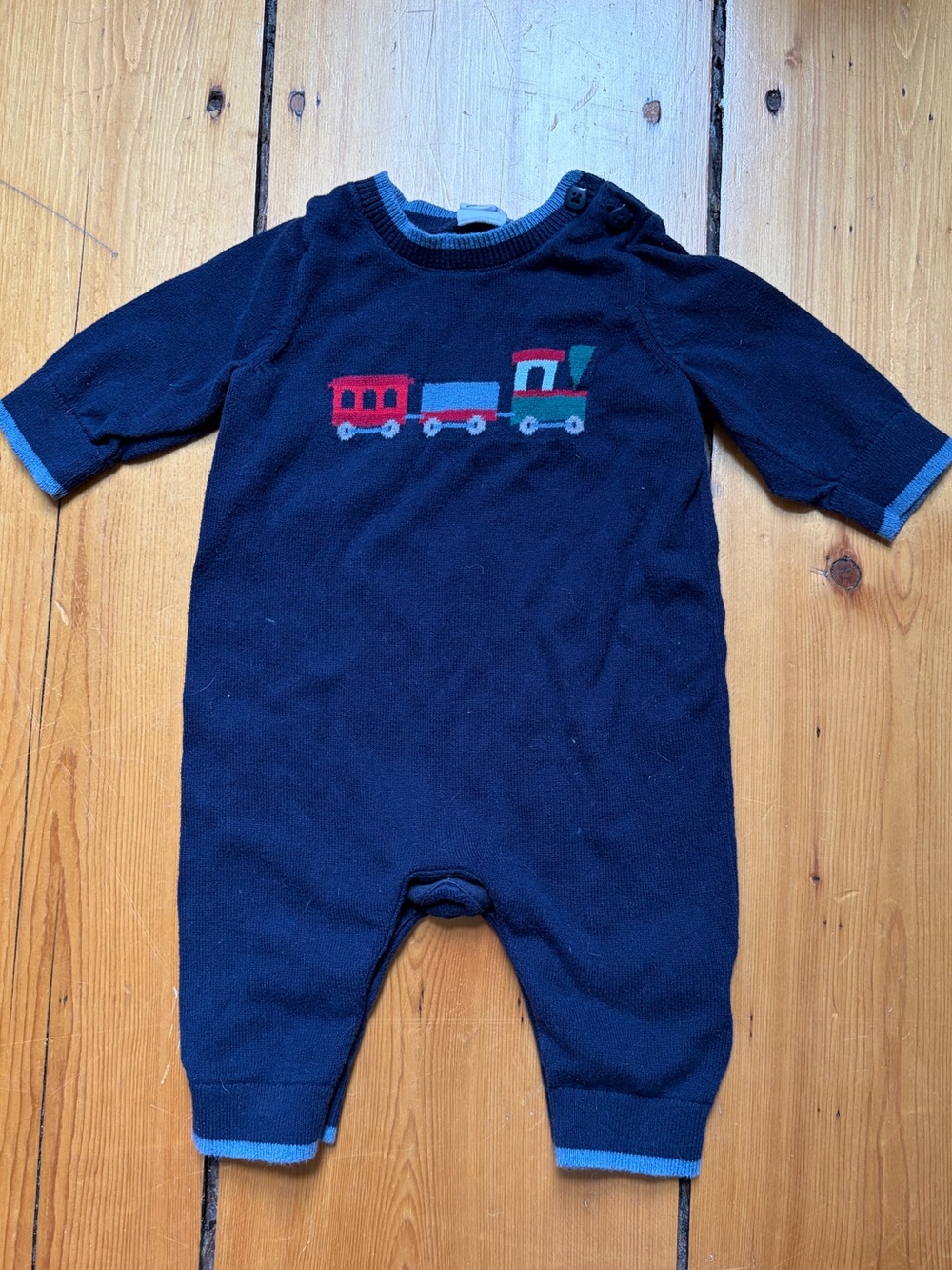 Baby Navy Holiday One-Piece Train Romper
